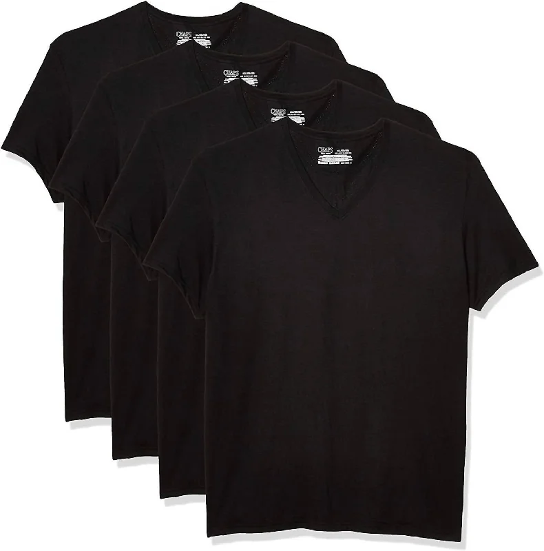 Men’s short-sleeve chambray shirts-Men's 4-Pack Underwear V-Neck Shirt In Polo Black