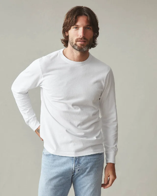 Men’s short-sleeve clad shirts-Vintage Crew Long Sleeve Tee - White