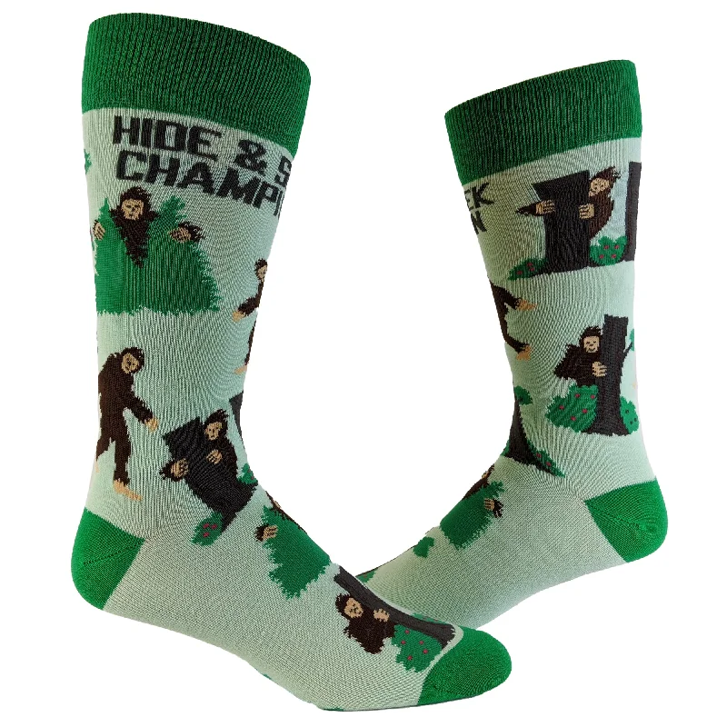 Men’s short-sleeve glib tees-Men's Bigfoot Hide And Seek Champion Socks Funny Camping Sasquatch Knit Novelty Footwear