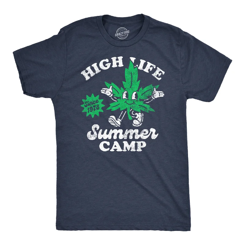 Men’s short-sleeve glide tops-Mens High Life Summer Camp Funny T Shirts Sarcastic 420 Graphic Tee For Men