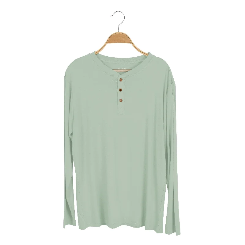 Men’s short-sleeve clad shirts-Men's Long Sleeve Henley Top in Thyme