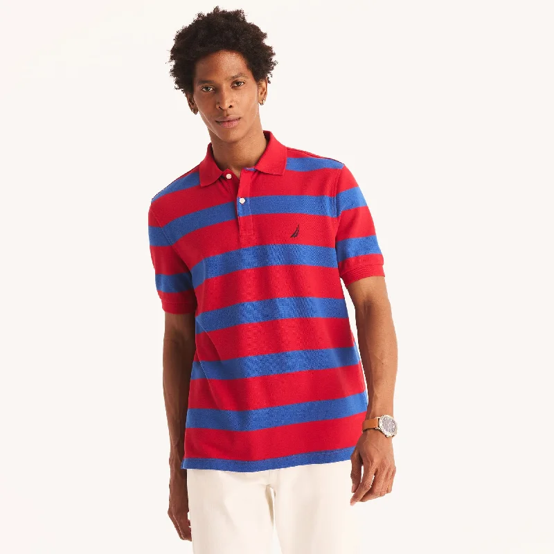 Men’s short-sleeve high-performance polos-Nautica Mens Sustainably Crafted Classic Fit Striped Deck Polo