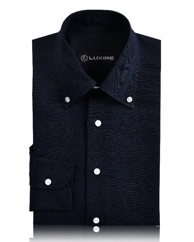 Men's subtle grid shirts-Navy Blue Linen Shirt