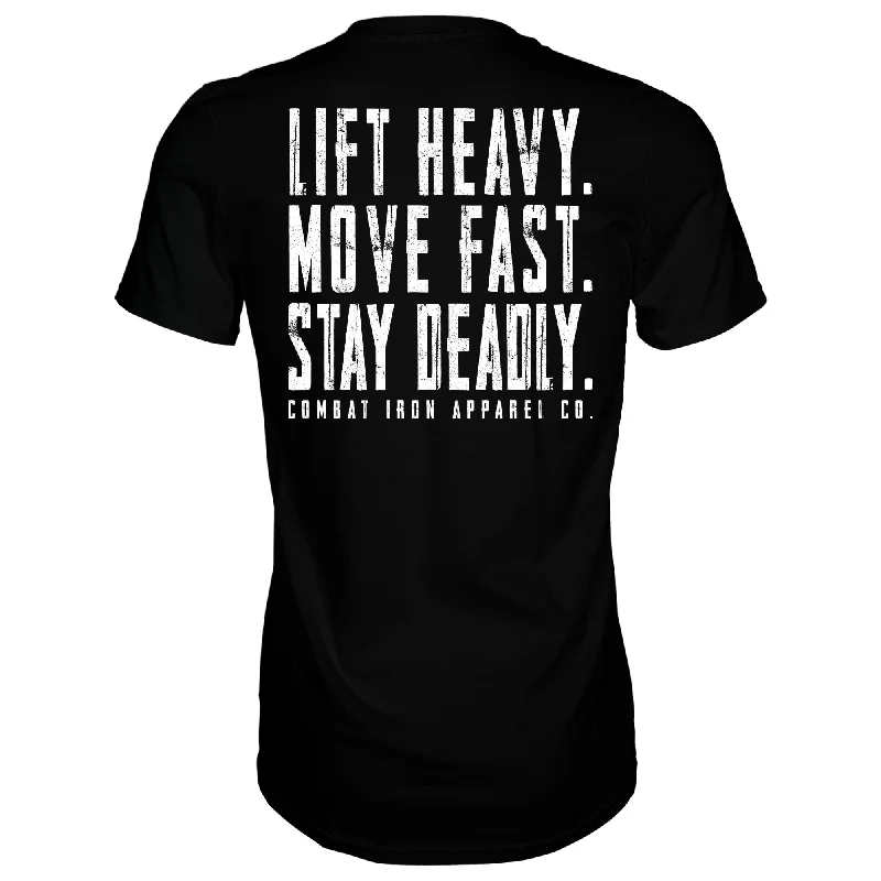 Men’s short-sleeve quip shirts-Original Motto: Lift Heavy. Move Fast. Stay Deadly. Men's T-Shirt