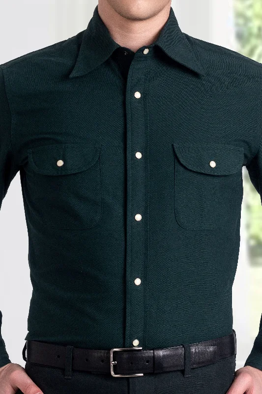 Men's stylish drop-shoulder shirts-Green Oxford Western Shirt