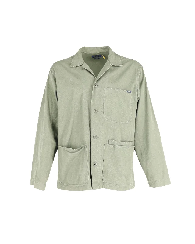 Men's classic front-pocket shirts-Polo Ralph Lauren Classic Fit Jacket in Green Cotton