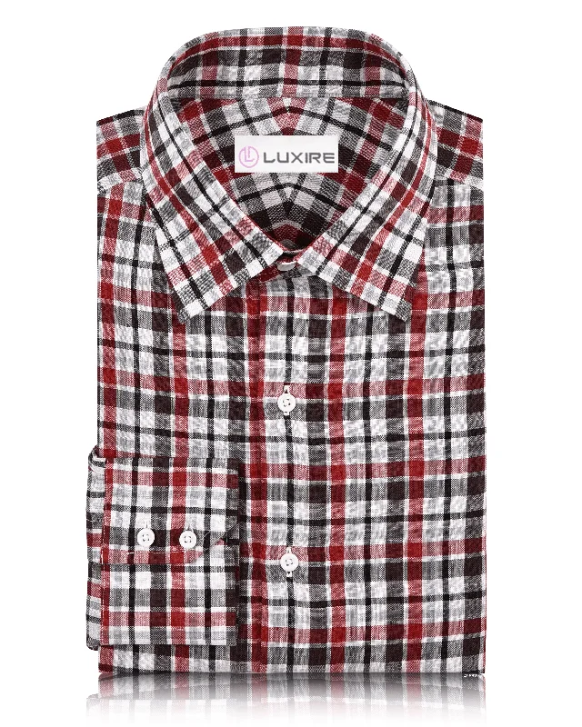 Men's bold argyle shirts-Red Black White Madras Linen