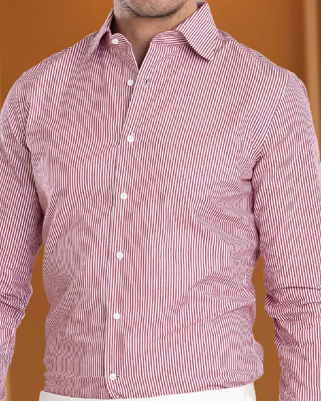 Men's rugged bush shirts-Red Candy Stripes Shirt