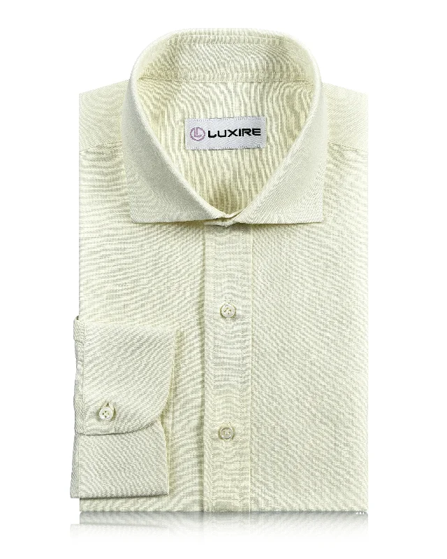 Men's trendy tie-front shirts-Pale Yellow Linen Shirt