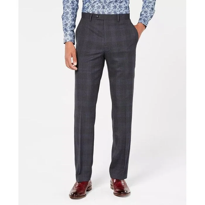 Men's bold checkered pants-Sean John Men's Classic Fit Stretch Plaid Suit Pants Grey Size 44X30