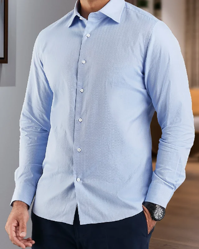 Men's subtle wave shirts-Sky Blue Herringbone Shirt