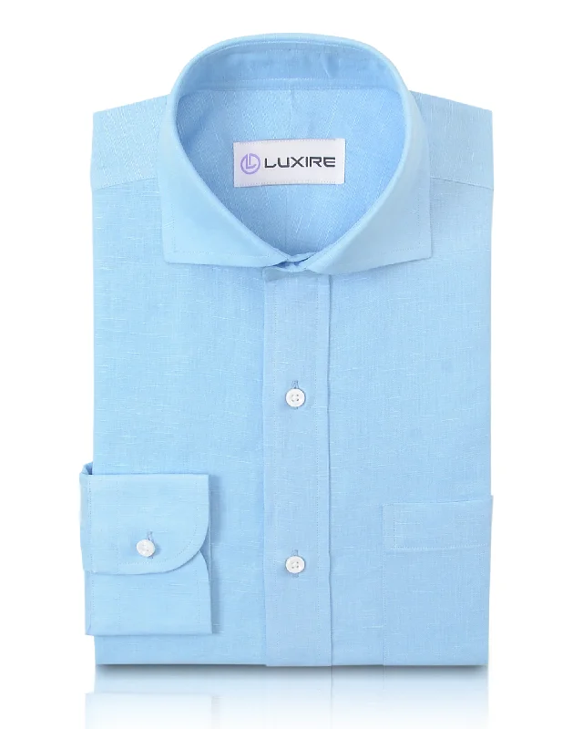 Men's casual popover shirts-Sky Blue Linen Shirt