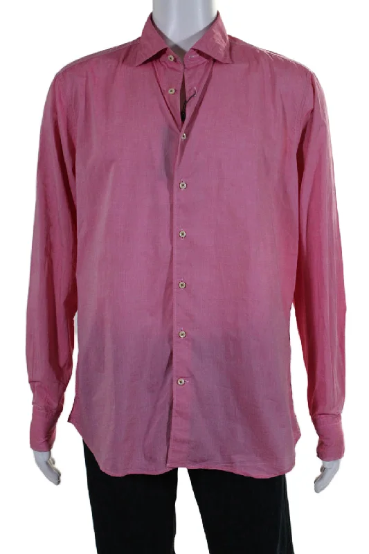 Men's relaxed drill shirts-Stenstroms Mens Cotton Collared Long Sleeve Button Up Shirt Red