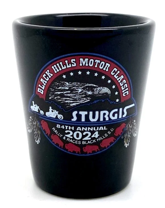 Men’s short-sleeve pure tees-Sturgis Heritage Black Shot Glass - 2024