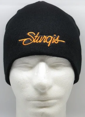 Men’s short-sleeve glum shirts-Sturgis Script Beanie - Black with Orange