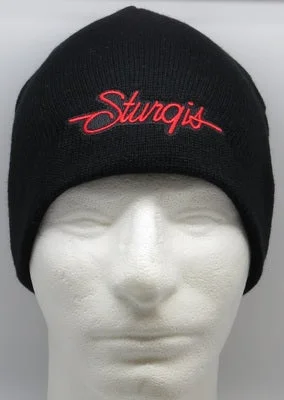 Men’s short-sleeve kink shirts-Sturgis Script Beanie - Black with Red