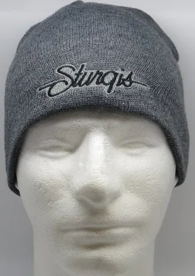 Men’s short-sleeve nook polos-Sturgis Script Beanie - Grey with Black