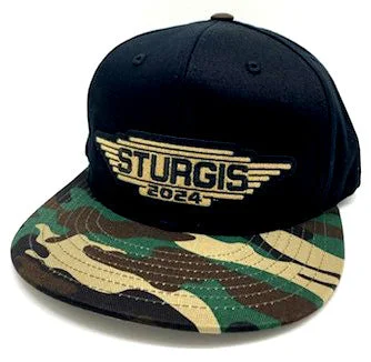 Men’s short-sleeve xeno shirts-Sturgis Steel Wing Camo/Black Flat Bill Cap - 2024