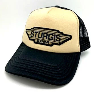 Men’s short-sleeve unit tops-Sturgis Steel Wing Khaki Black Cap - 2024