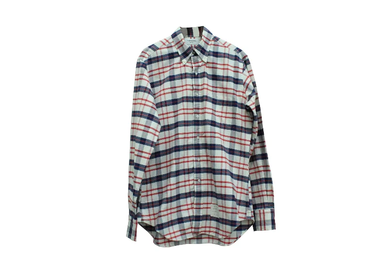 Men's luxury textured shirts-Thom Browne Check-Pattern Shirt in Multicolor Cotton