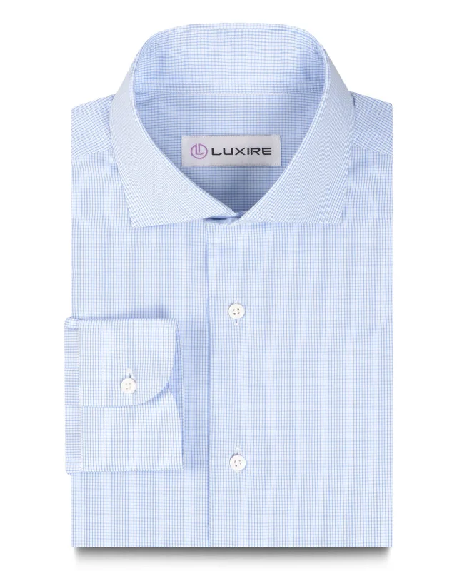 Men's trendy layered shirts-Blue Graph Checks Plain