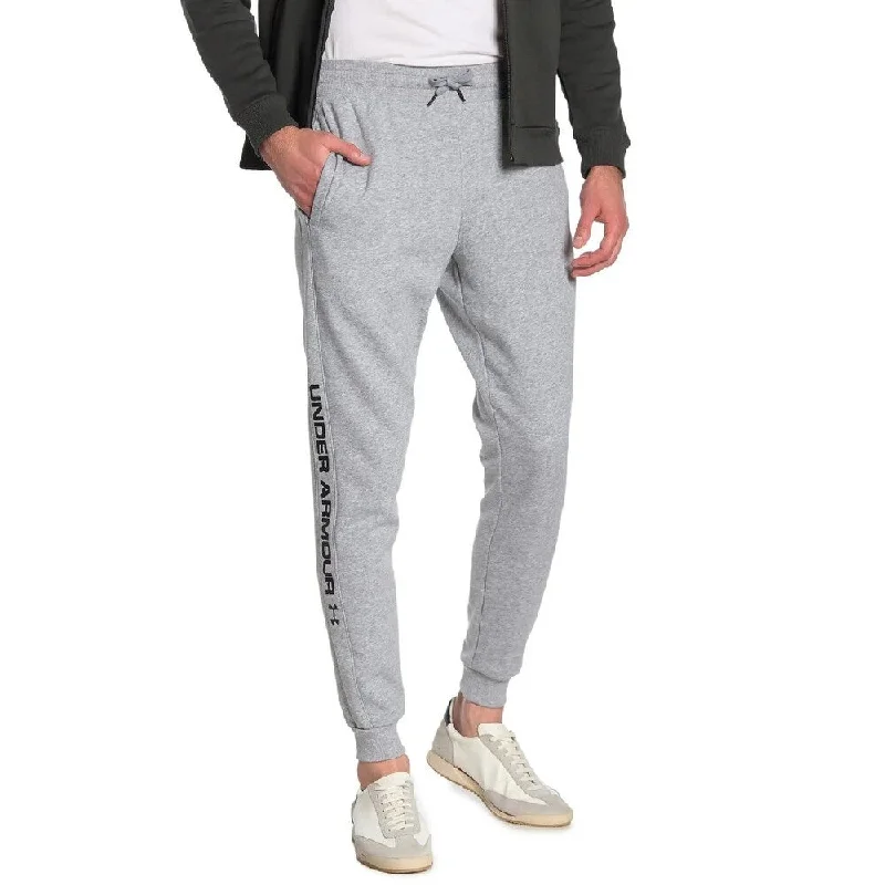 Men's retro button fly pants-Under Armour Men's Rival Wordmark Fleece Joggers Gray Size Medium