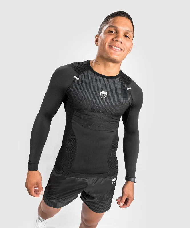 Men’s short-sleeve jet black tops-Venum Biomecha Rashguard Long Sleeves - Black/Grey