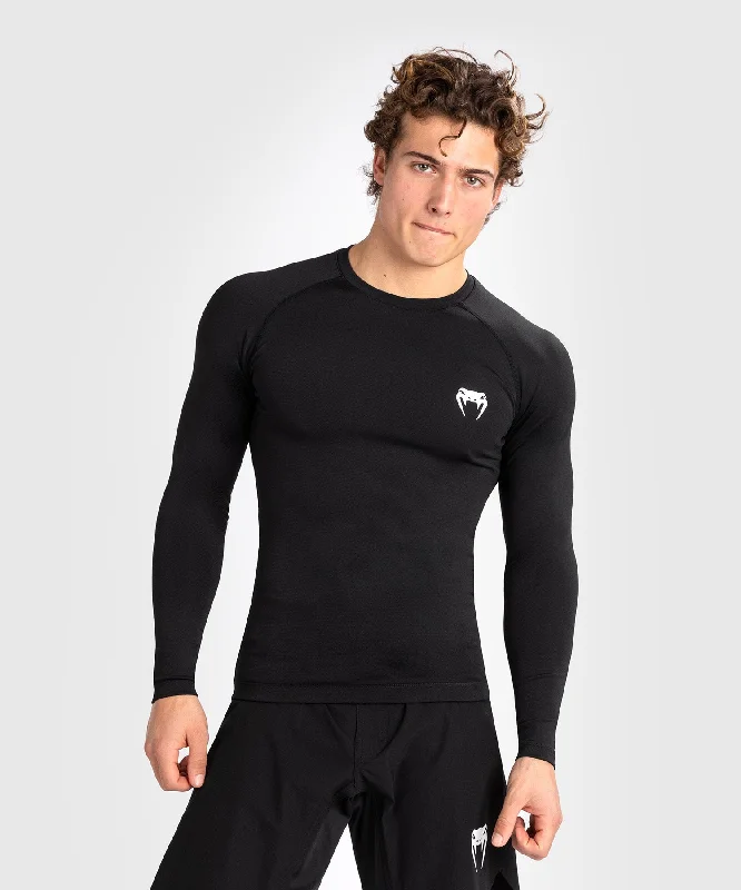 Men’s short-sleeve geometric shirts-Venum Contender Men’s Long Sleeve Rashguard - Black/White