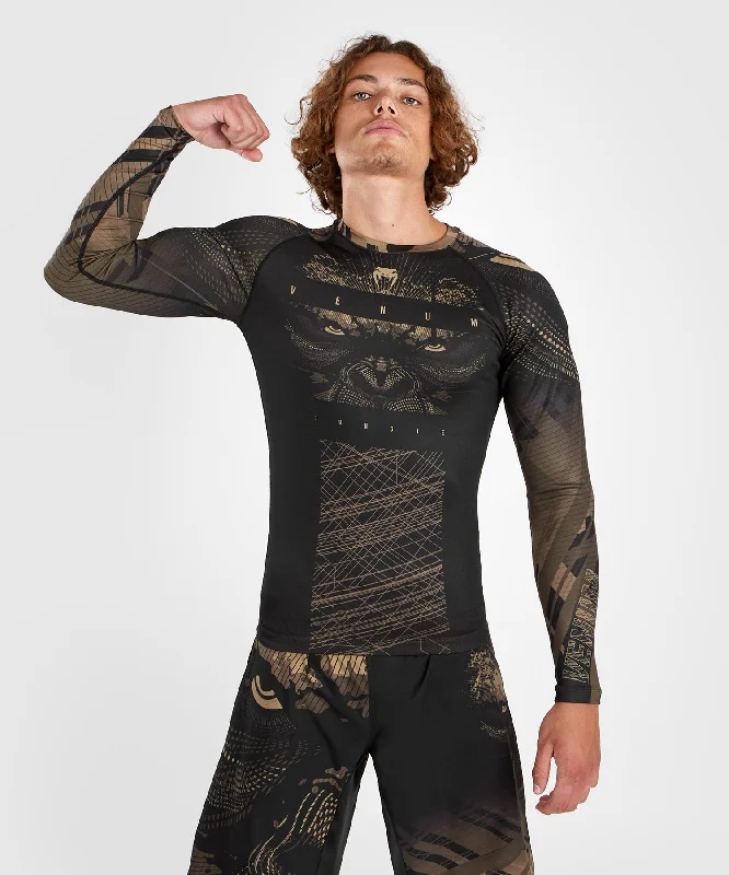 Men’s short-sleeve woven tops-Venum Gorilla Jungle Rashguard Long Sleeves - Black/Sand