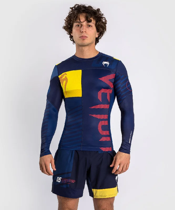 Men’s short-sleeve neutral polos-Venum Sport 05 Rashguard Long Sleeves - Blue/Yellow