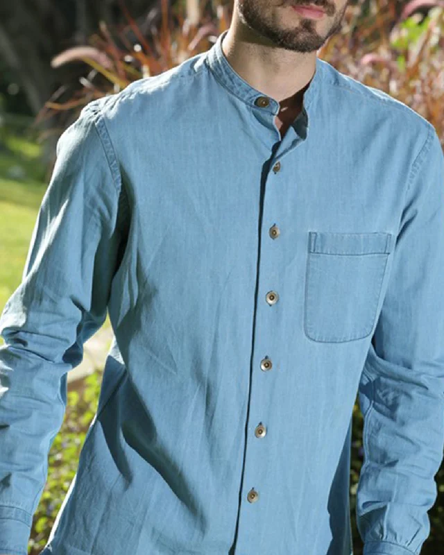 Men's casual acid-wash shirts-Washed Chambray Casual Shirt