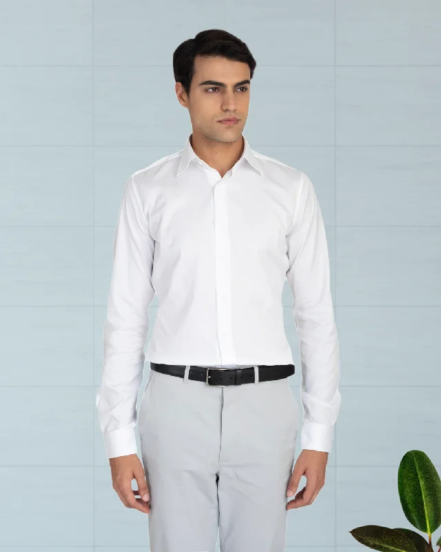 Men's relaxed oxford shirts-Brembana White Herringbone Shirt