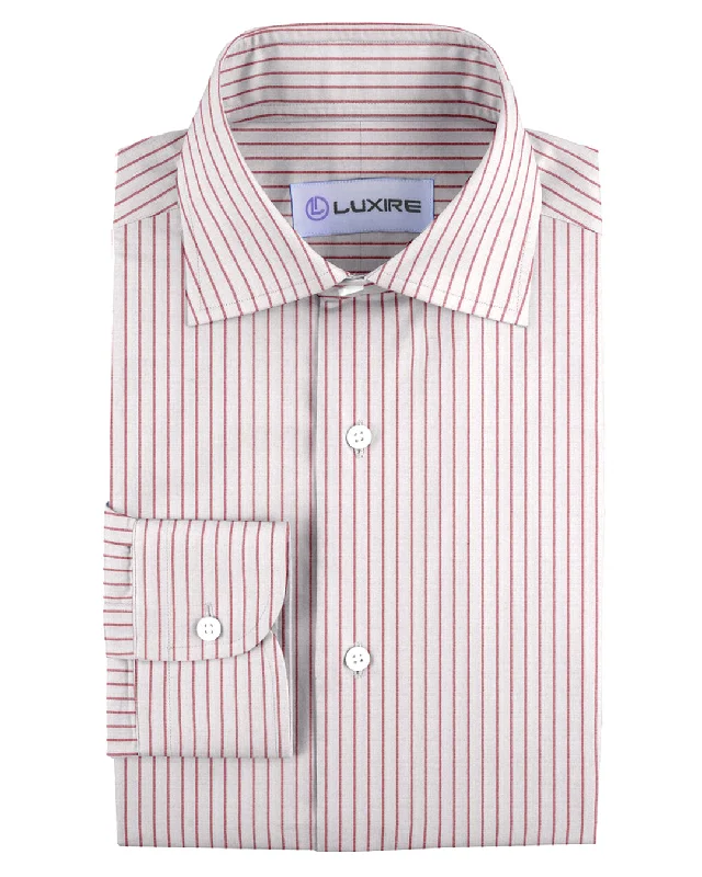 Men's luxury wool shirts-White Red Pin Stripes Linen