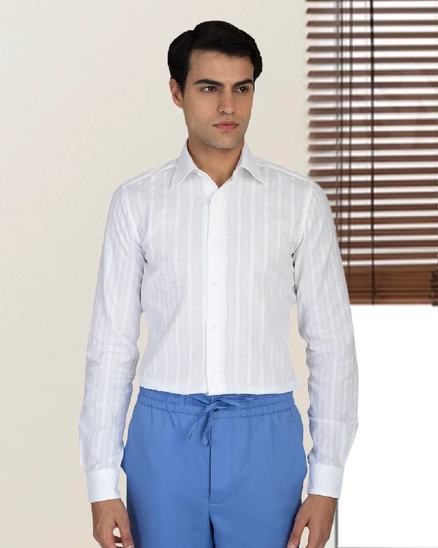 Men's subtle stripe shirts-White Self Stripes Shirt