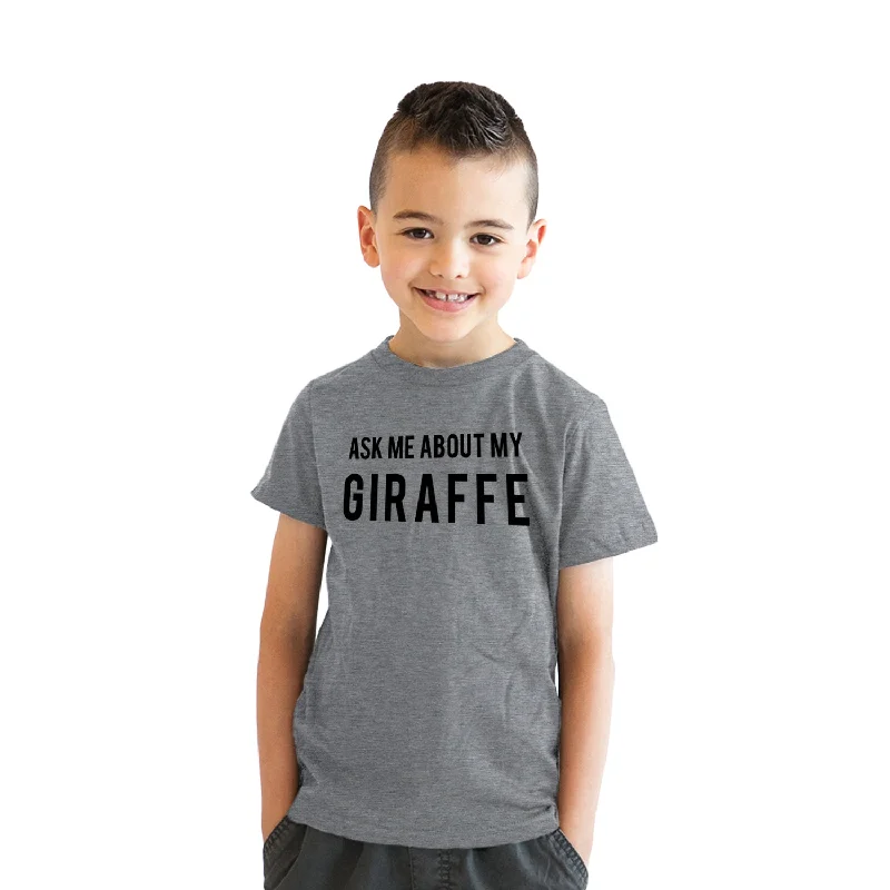 Men’s short-sleeve zen polos-Youth Ask Me About My Giraffe T Shirt Animal Zoo Flip Tee For Kids