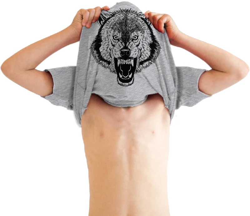 Men’s short-sleeve nook tops-Youth Ask Me About My Wolf Awesome Flip Shirt for Kids