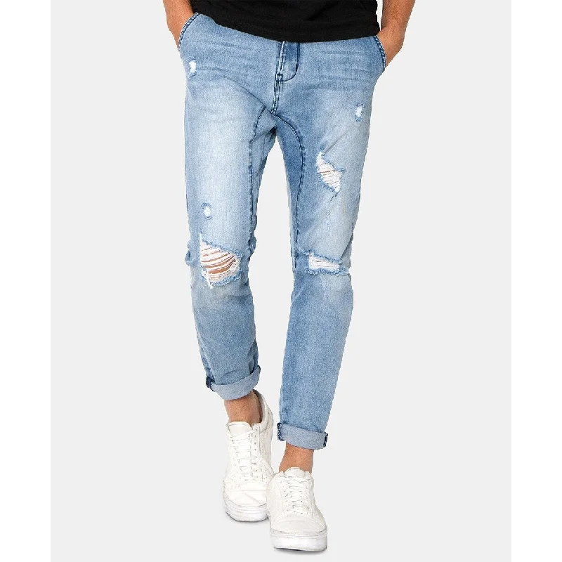 Men's retro button fly pants-Zeegeewhy Men's Slim-Fit Droppit Ripped Jeans Med Blue Size 36