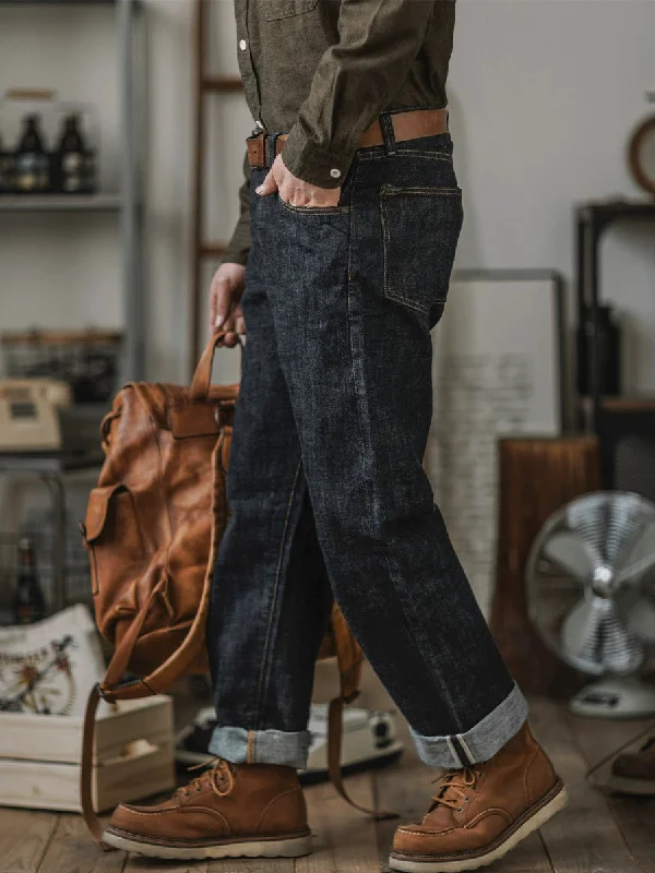 Men's rustic tweed pants-14oz Indigo Selvedge Denim Jeans