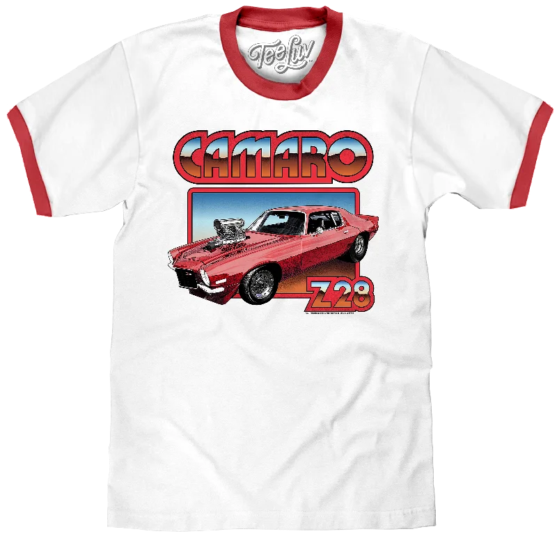 Men’s short-sleeve roam tops-70s Chevrolet Camaro Z28 Ringer T-Shirt - White/Red