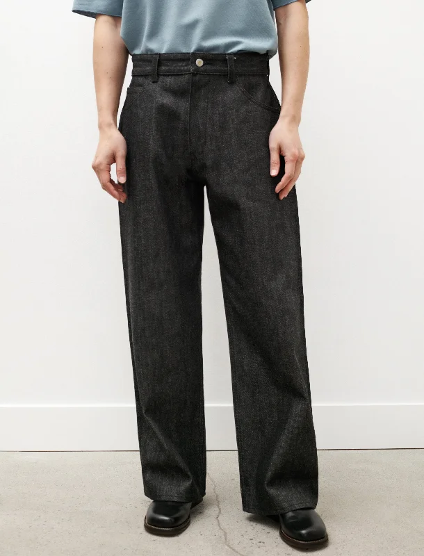 Men's structured woven pants-Wide Trouser Cone Mills White Oak Black