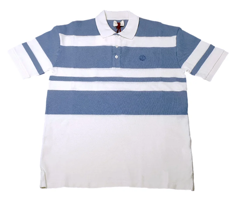 Men’s short-sleeve epic polos-Bally 6303076 Men's Bone/Blue Striped Organic Cotton Polo Shirt Size S