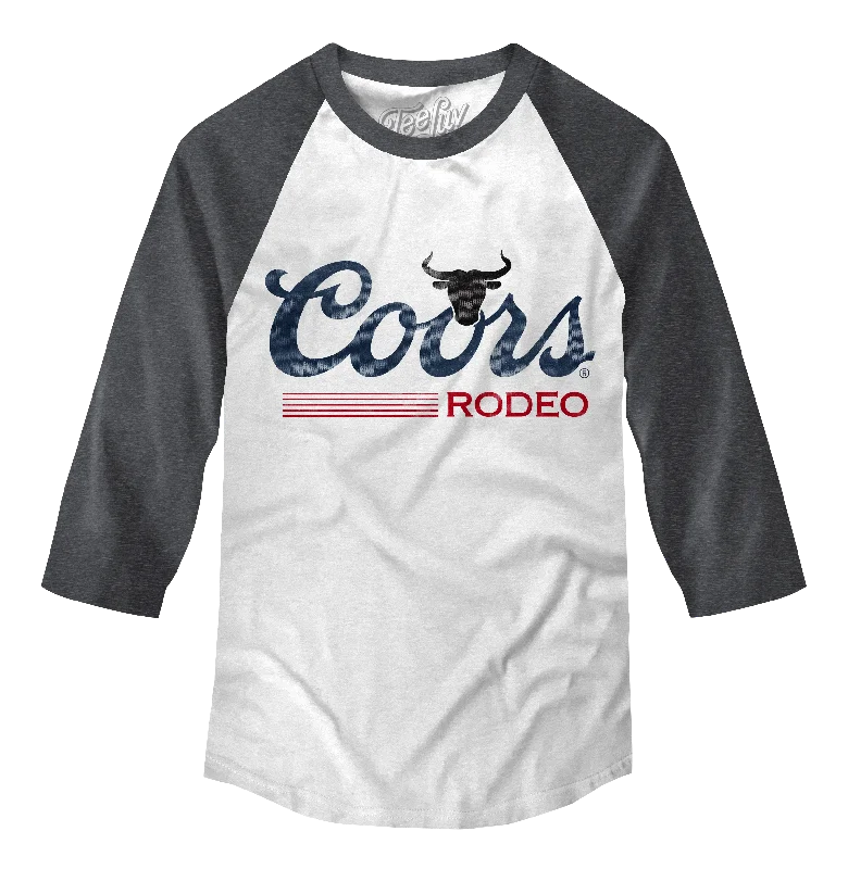 Men’s short-sleeve neutral tone tops-Coors Rodeo Beer Raglan 3/4 Sleeve T-Shirt - White/Charcoal