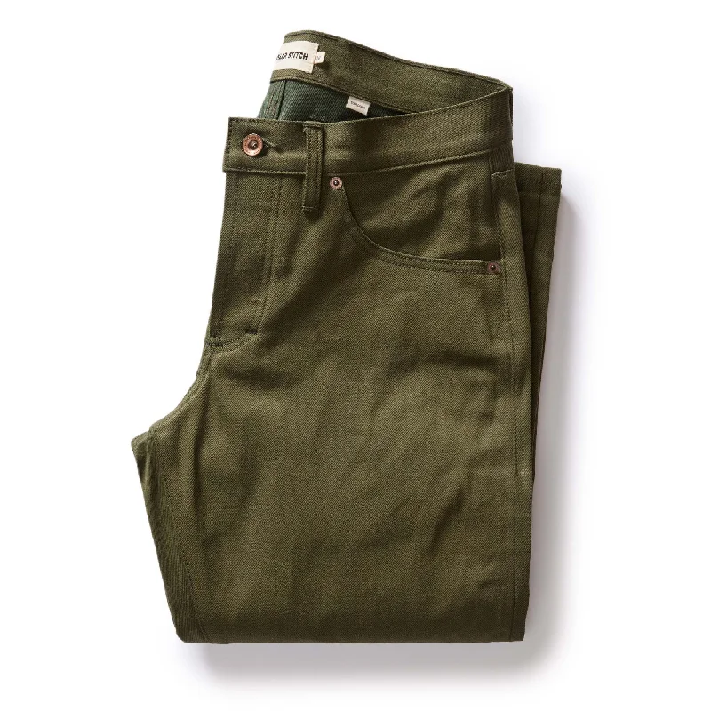 Men's timeless formal black pants-The Democratic Jean in Olive Nihon Menpu Selvage