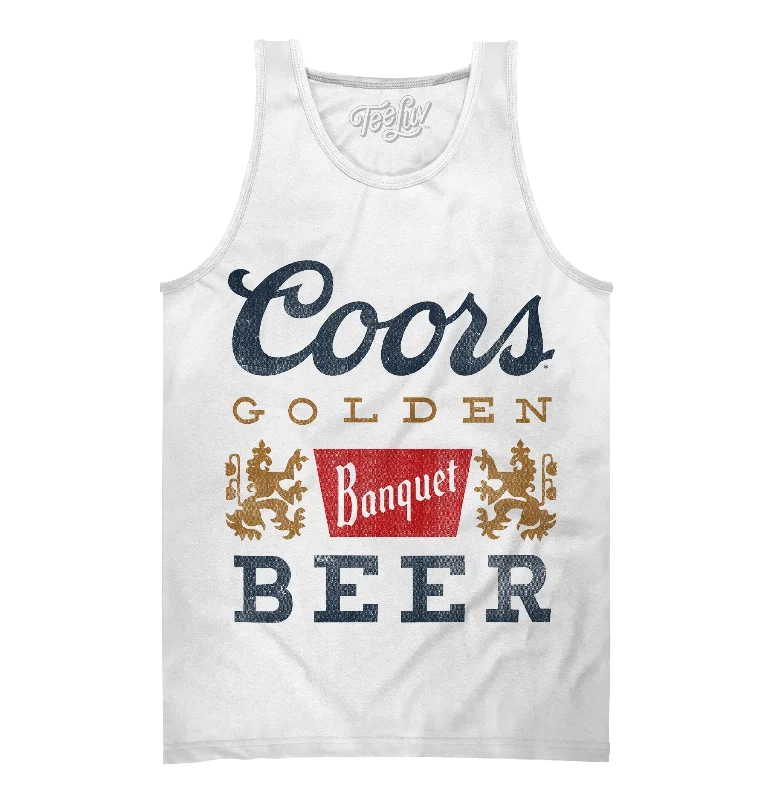 Men’s short-sleeve knit tees-Distressed Coors Banquet Beer Logo Tank Top - White