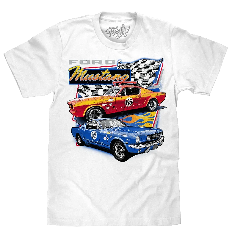 Men’s short-sleeve yacht tees-Faded Ford Mustang 65 Racecar T-Shirt - White