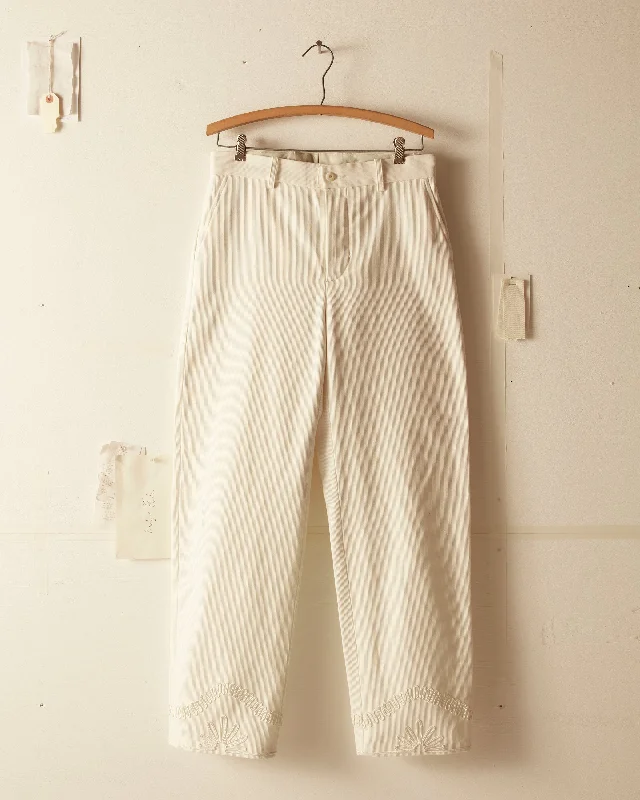 Men's versatile casual cargo pants-Floral Cording Trousers - White