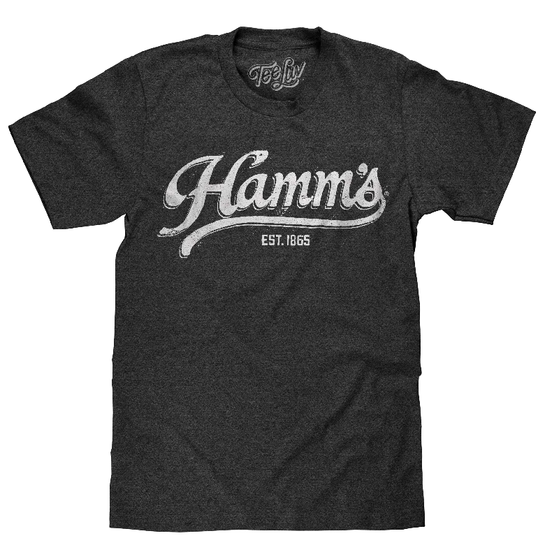 Men’s short-sleeve distressed tops-Hamm's Established 1865 White Print T-Shirt - Gray