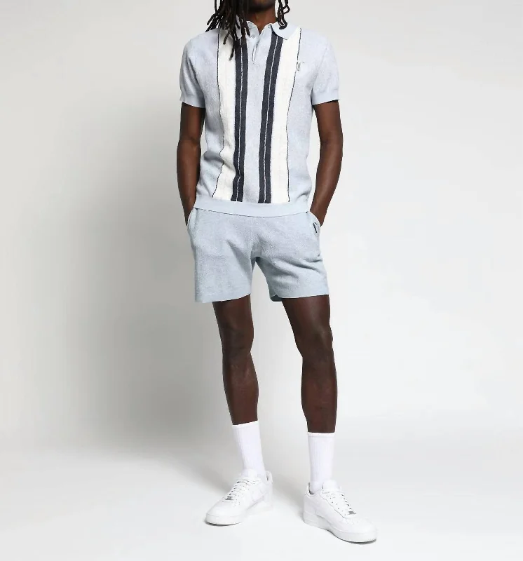 Men’s short-sleeve fizz tops-Identity Gauzy Knit Polo Shirt In Sky