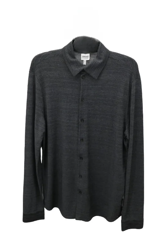 Men’s short-sleeve slate tops-Long Sleeve Button Down Shirt In Grey