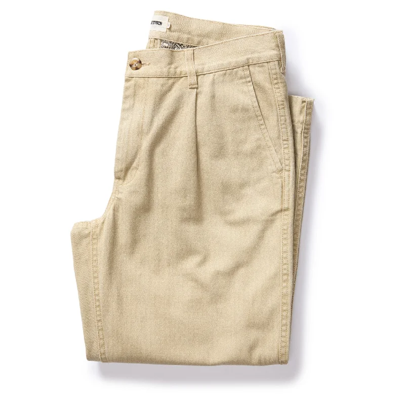 Men's draped dhoti pants-The Matlow Pant in Light Khaki Pigment Herringbone